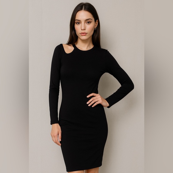 Monrow Dresses & Skirts - Monrow NWOT Black Cotton Jersey knit Cut Out Shoulder Dress S USA Minimalist